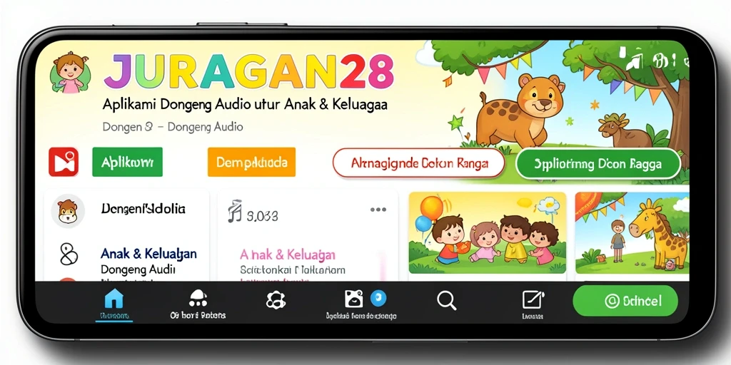 Antarmuka JURAGAN28 yang colorful dan interaktif untuk anak-anak.