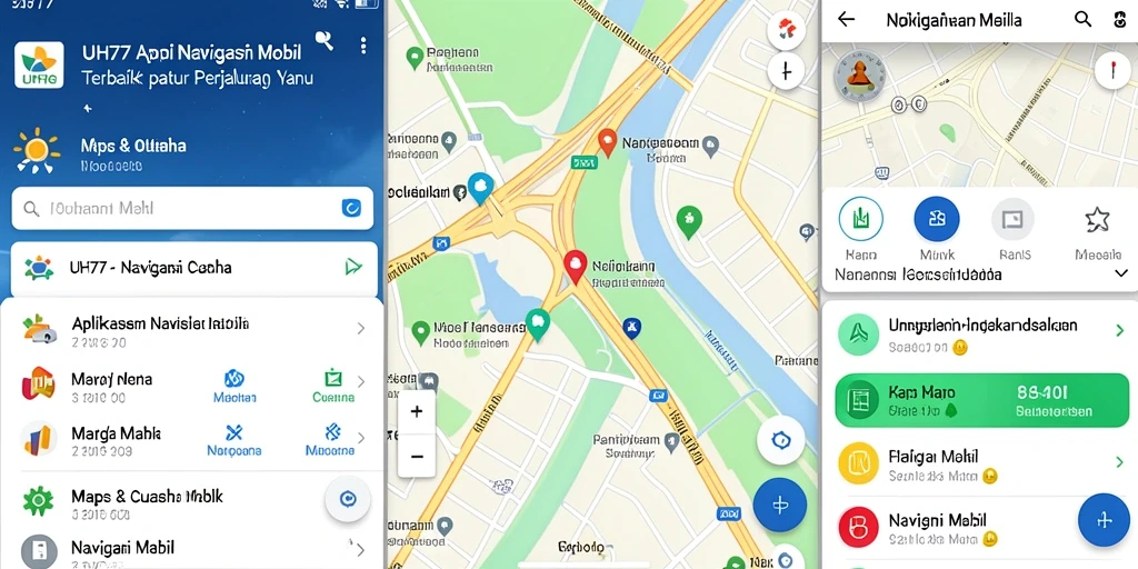 Tampilan antarmuka UH77 yang intuitif dan mudah digunakan untuk navigasi mobil.